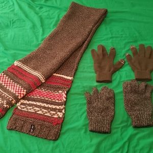 Gap Scarf and Two Sets of Winter Gloves Gray Green